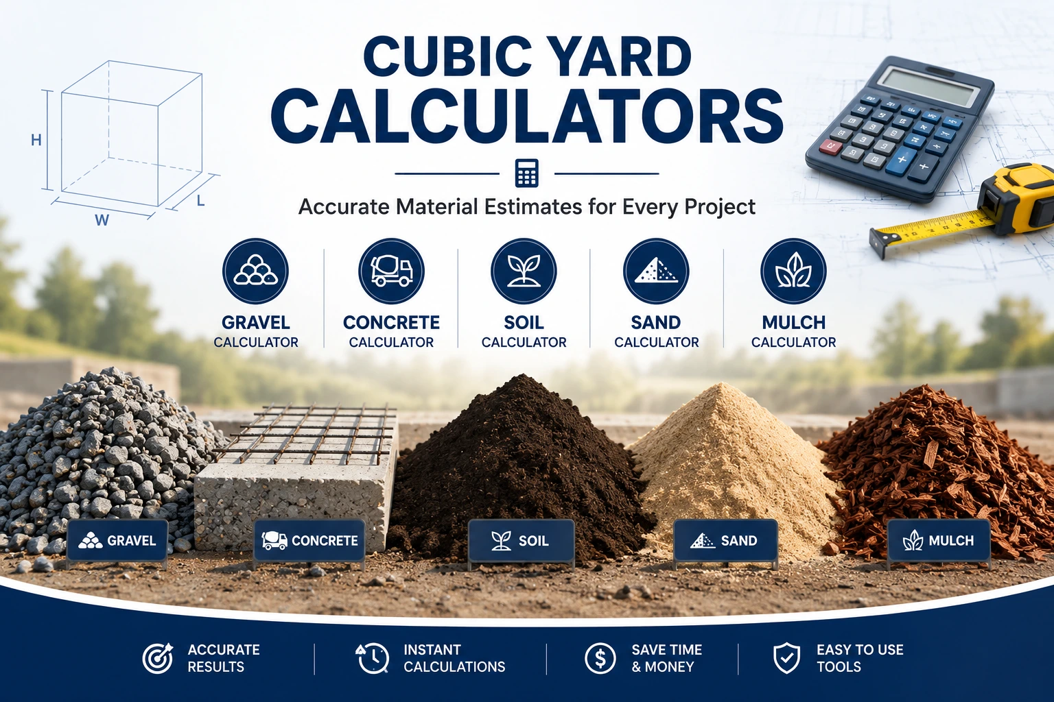 Cubic Yard Calculators for Gravel Concrete Soil Sand and Mulch