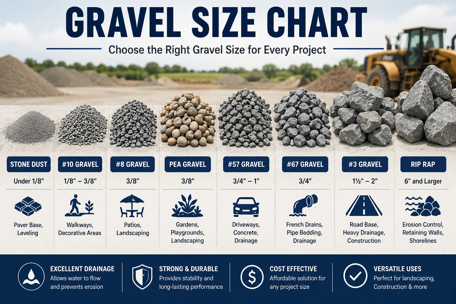 Gravel Size Chart showing common gravel sizes