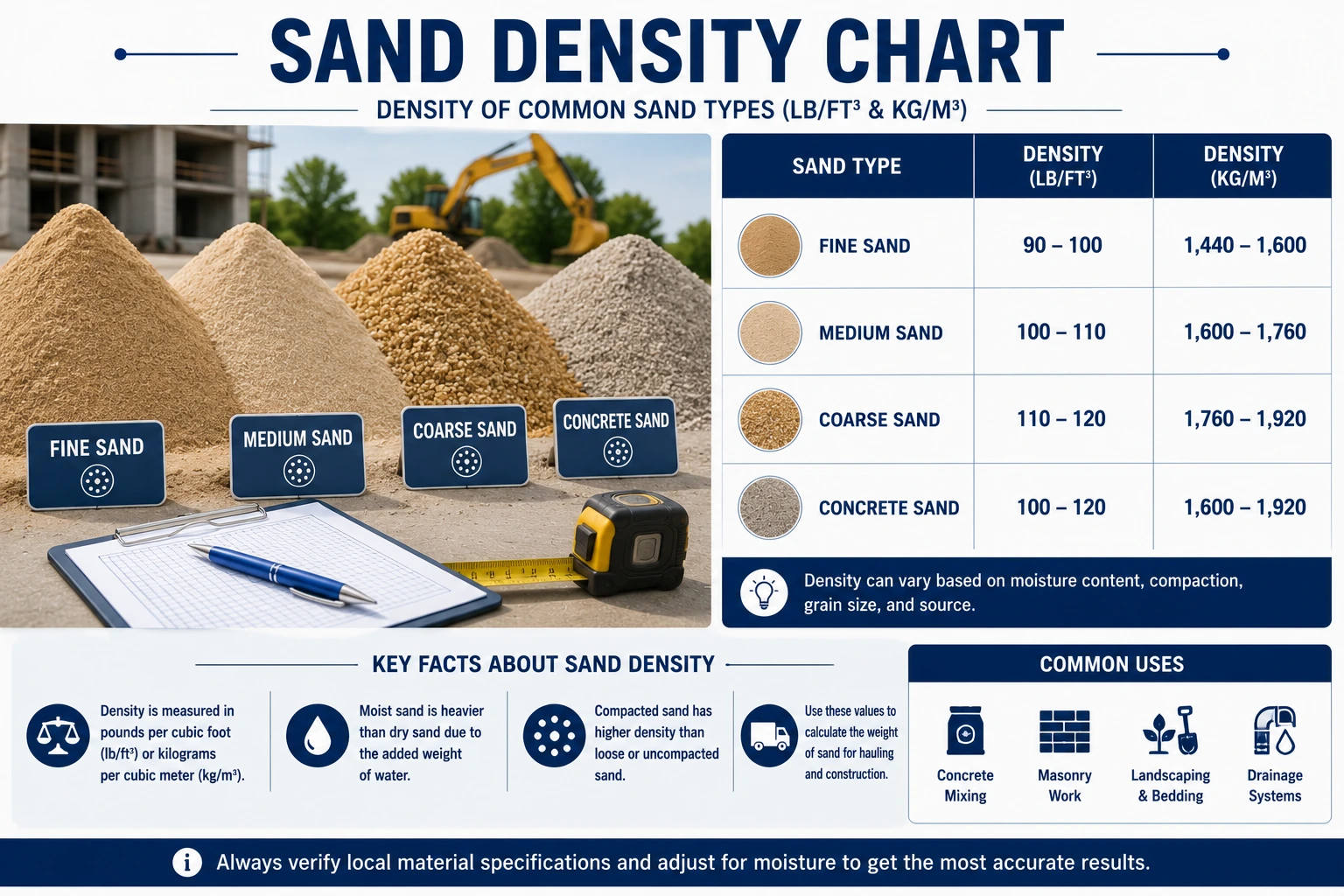 Sand Density Chart