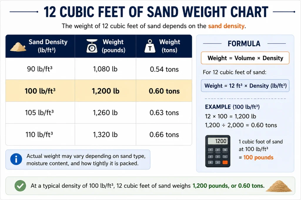 12 Cubic Feet of Sand Weight Chart