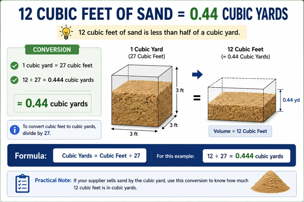 Cubic feet to cubic yards conversion example showing how to convert volume measurements