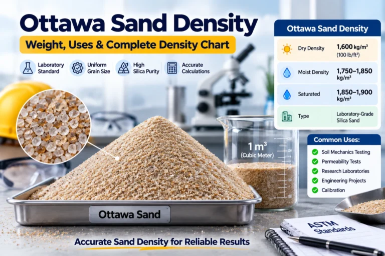 Ottawa sand density laboratory sample showing standard silica sand used for geotechnical testing and engineering calculations
